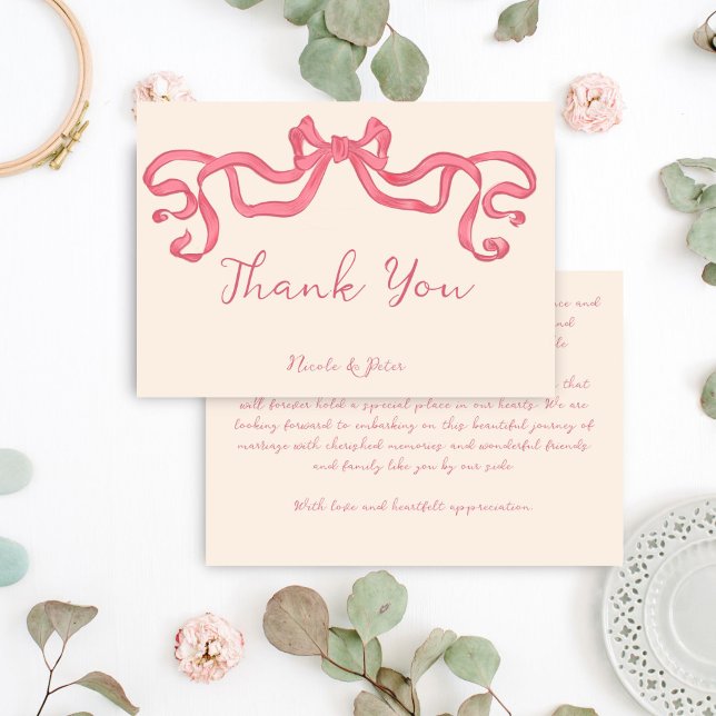 Tarjeta De Agradecimiento Boda de garrapatas de cinta retro dibujada a mano (Hand drawn vintage retro ribbon scribble wedding thank you card bridal shower thank you card)