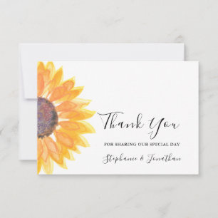 Tarjeta De Agradecimiento Boda de girasol acuarelaGracias
