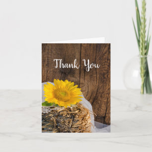 Tarjeta De Agradecimiento Boda de girasol amarillo y madera de pino gracias