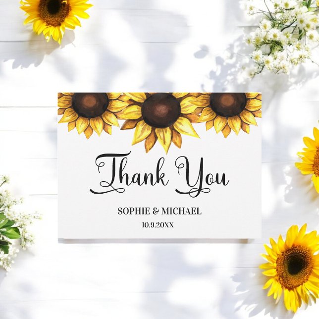 Tarjeta De Agradecimiento Boda de girasol Blanco amarillo floral (Subido por el creador)