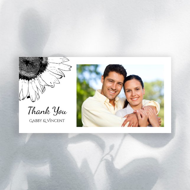 Tarjeta De Agradecimiento Boda de girasol blanco y negro gracias (Subido por el creador)