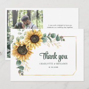 Tarjeta De Agradecimiento Boda de girasol de eucalipto con acuarela