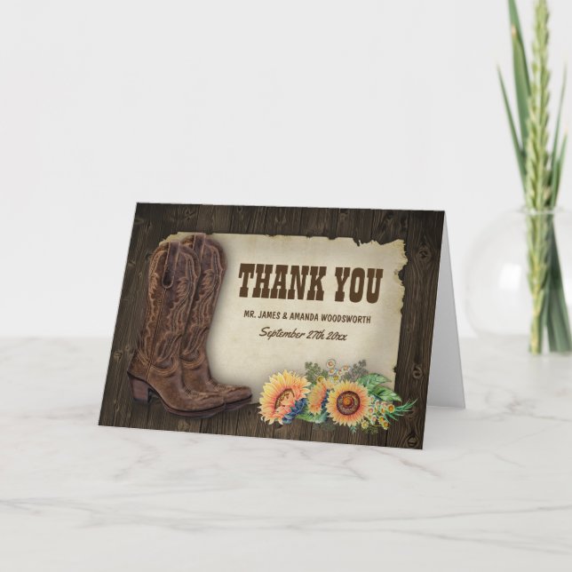 Tarjeta De Agradecimiento Boda de girasol de los botes occidentales gracias  (Anverso)