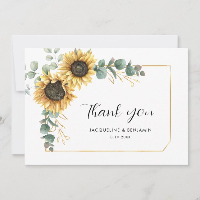 Tarjeta De Agradecimiento Boda de girasol floral acuarela (Anverso)