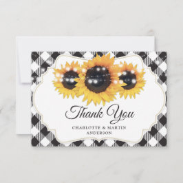 Tarjeta De Agradecimiento Boda de girasol negro y blanco