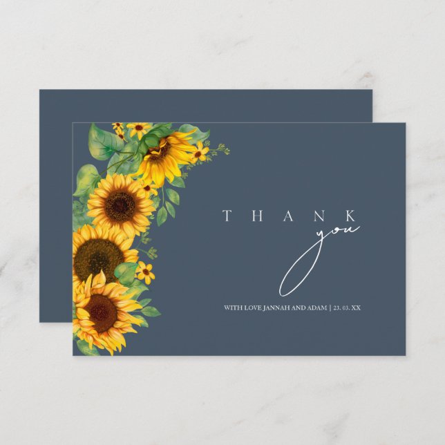Tarjeta De Agradecimiento Boda de girasol Royal Blue Opulence (Anverso / Reverso)