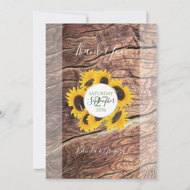 Tarjeta De Agradecimiento Boda de girasol ruso (Reverso)