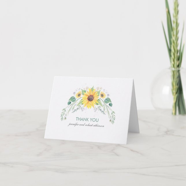 Tarjeta De Agradecimiento Boda de girasoles acuáticos rusos gracias (Anverso)
