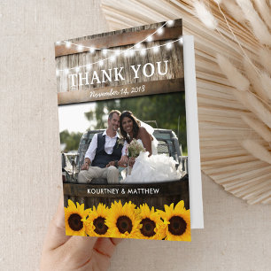 Tarjeta De Agradecimiento Boda de girasoles al sol campestre rústico