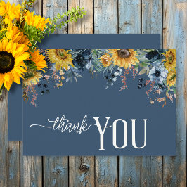 Tarjeta De Agradecimiento Boda de girasoles azul y agitado