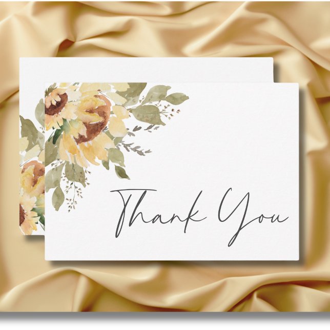 Tarjeta De Agradecimiento Boda de girasoles de gran Boho rústico suave (Soft Rustic Large Boho Sunflowers Wedding Thank You Card)