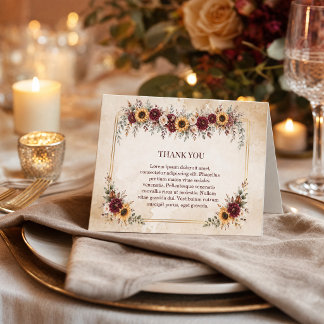 Tarjeta De Agradecimiento Boda de girasoles de otoño Borgoña