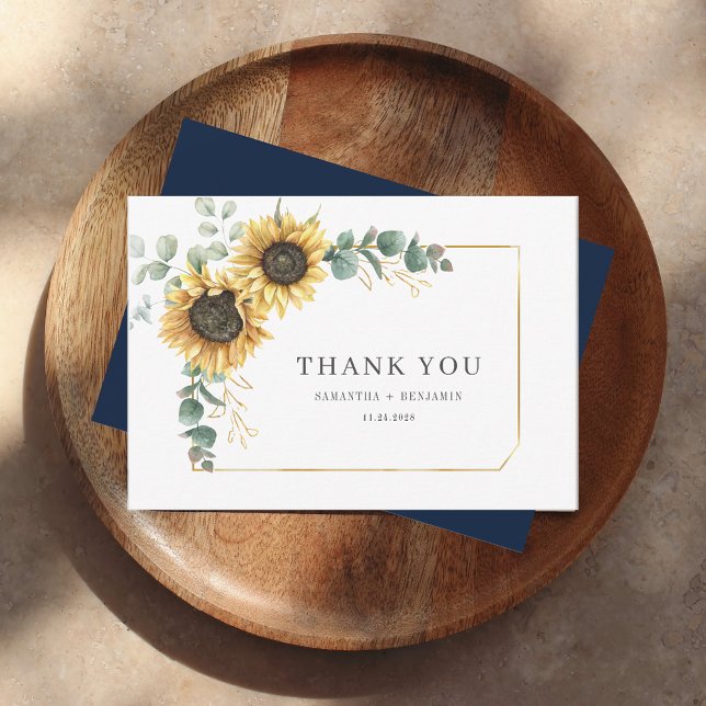 Tarjeta De Agradecimiento Boda de Girasoles Florales y Eucalipto (Floral Sunflower Greenery Wedding Thank You Card)