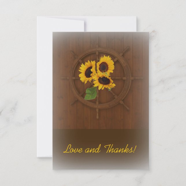 Tarjeta De Agradecimiento Boda de girasoles rústicos amarillo marrón gracias (Anverso)