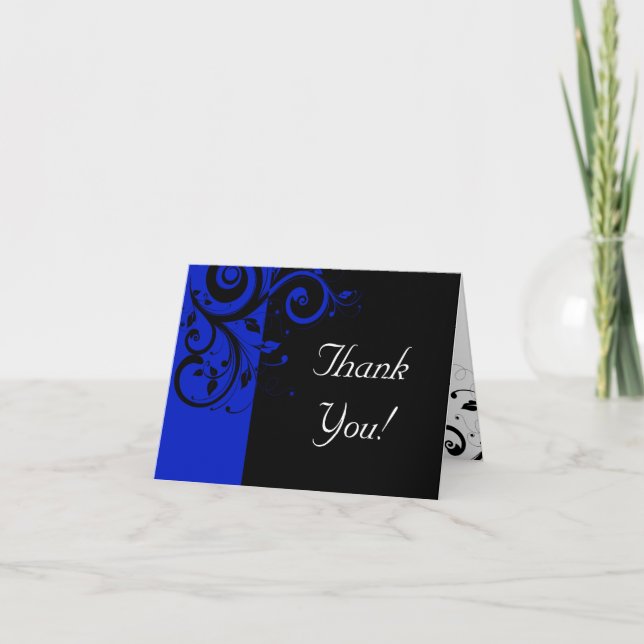 Tarjeta De Agradecimiento Boda de giro invertido negro/azul real (Anverso)