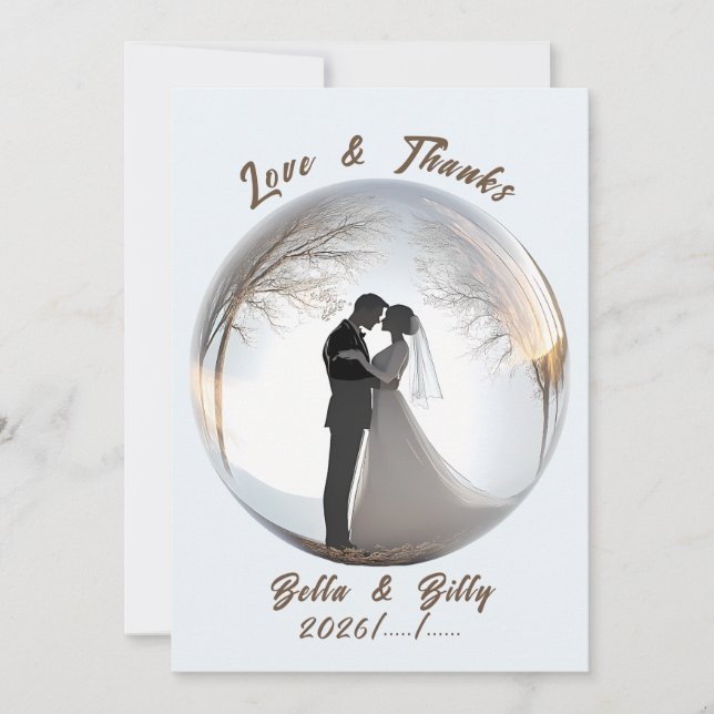 Tarjeta De Agradecimiento Boda de Globo de Vidrio Hermoso (Anverso)