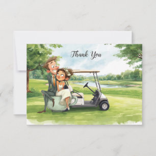 Tarjeta De Agradecimiento Boda de golf con carrito de golf en el green