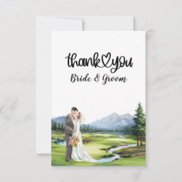 Tarjeta De Agradecimiento Boda de golf con novia y novio