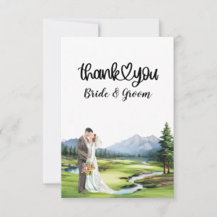 Tarjeta De Agradecimiento Boda de golf con novia y novio
