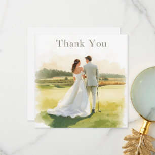 Tarjeta De Agradecimiento Boda de golf con novia y novio con texto