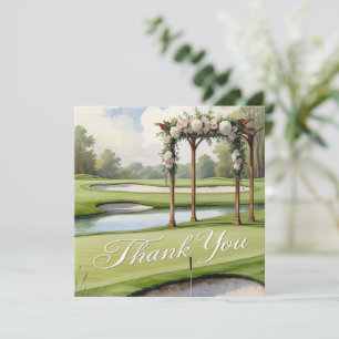 Tarjeta De Agradecimiento Boda de golf con texto en campo de golf