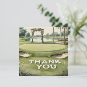 Tarjeta De Agradecimiento Boda de Golf con Texto en campo de golf