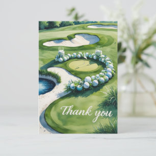 Tarjeta De Agradecimiento Boda de golf con texto en campo de golf