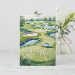 Tarjeta De Agradecimiento Boda de golf con texto en campo de golf