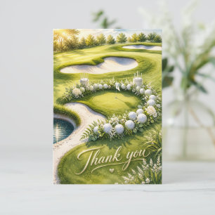 Tarjeta De Agradecimiento Boda de Golf con Texto en campo de golf