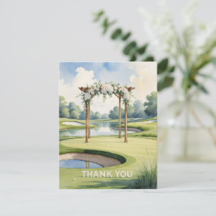 Tarjeta De Agradecimiento Boda de golf con texto en campo de golf