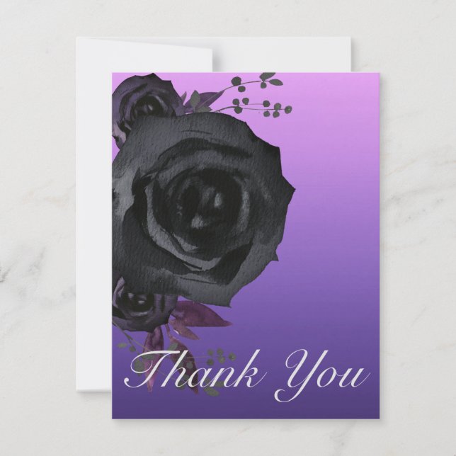 Tarjeta De Agradecimiento Boda de Gótico de Rosa negro morado (Anverso)