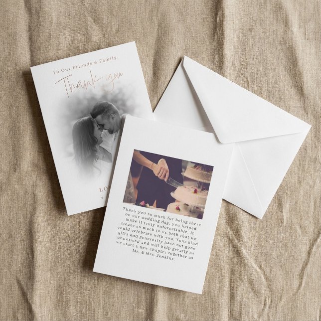 Tarjeta De Agradecimiento Boda de gradiente fotográfico románico (Romanic photo gradient wedding thank you card.)