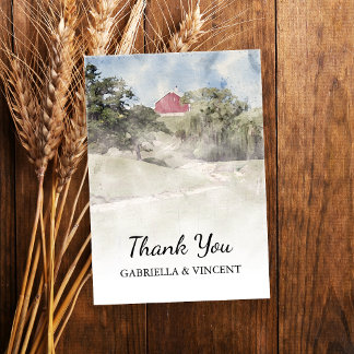 Tarjeta De Agradecimiento Boda de Granja de Campo Rojo en Hill