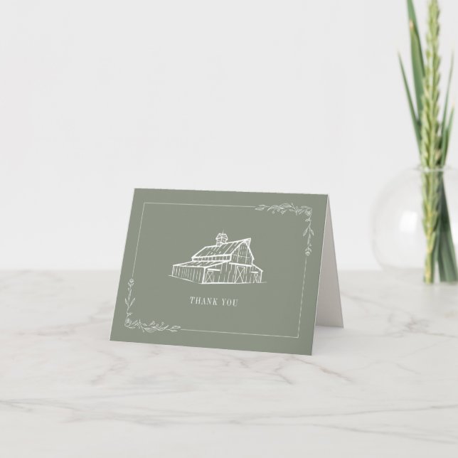 Tarjeta De Agradecimiento Boda de Granja Rustic Sage Green Barn (Anverso)