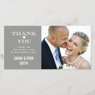 Tarjeta De Agradecimiento Boda de Gray Heart Foto Gracias Cartas
