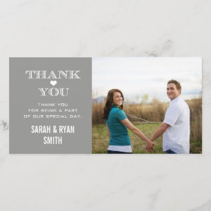 Tarjeta De Agradecimiento Boda de Gray Heart Foto Gracias Cartas