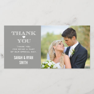 Tarjeta De Agradecimiento Boda de Gray Heart Foto Gracias Cartas