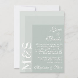 Tarjeta De Agradecimiento Boda de guión chic moderno simple verde salvia