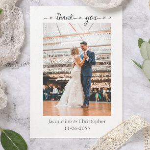 Tarjeta De Agradecimiento Boda De Guión Corazón minimalista Foto Gracias Ca