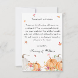 Tarjeta De Agradecimiento Boda de guión de calabaza acuática
