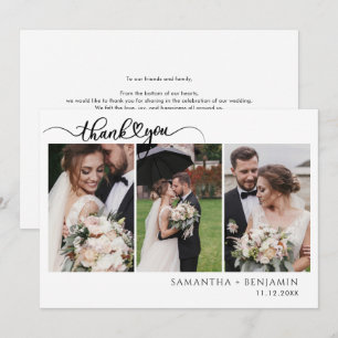 Tarjeta De Agradecimiento Boda de guión de Collage de fotos moderno