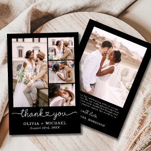 Tarjeta De Agradecimiento Boda de guión de cuatro Collages de fotos negros