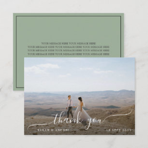 Tarjeta De Agradecimiento Boda de guion de foto de borde moderno verde salvi
