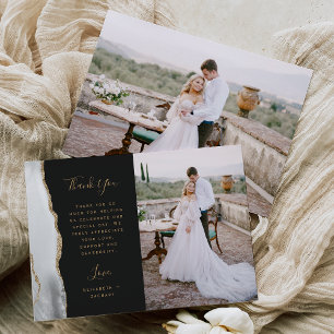 Tarjeta De Agradecimiento Boda de guión de oro de ágata blanca gris de foto