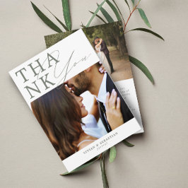 Tarjeta De Agradecimiento Boda de guión de sabio verde minimalista