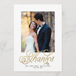 Tarjeta De Agradecimiento Boda de guión dorado. Gracias.