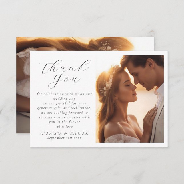 Tarjeta De Agradecimiento Boda de guión elegante (Anverso / Reverso)