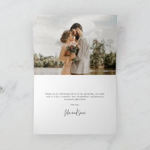 Tarjeta De Agradecimiento Boda de guión elegante de marfil Foto+Mensaje