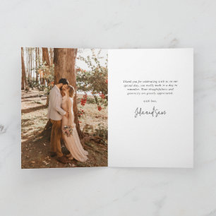 Tarjeta De Agradecimiento Boda de guión elegante verde oscuro foto+mensaje