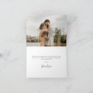 Tarjeta De Agradecimiento Boda de guión elegante verde oscuro foto+mensaje